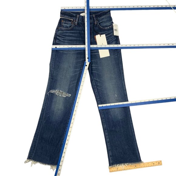 Moussy Vintage MV Rhode Flare Jeans 25 Dark Blue Distressed Cropped High Rise - Picture 4 of 12